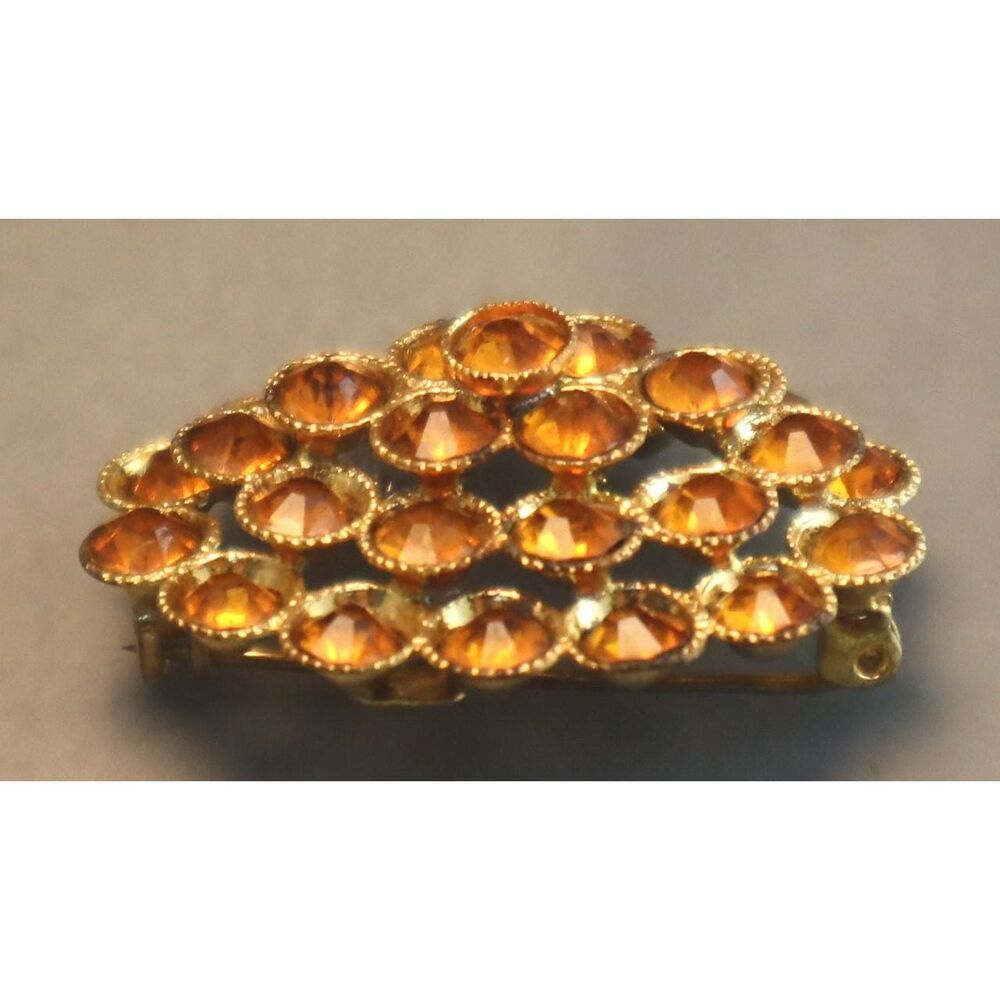 Czech Orange Rhinestone Brooch Domed Vintage Czecho Pin - Picture 3 of 4